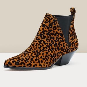 DIANE VON FURSTENBERG Nadie Leopard Print Suede Chelsea Booties